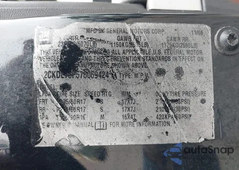 2007 Pontiac Torrent z USA, uszkodzony, nr VIN 2CKDL73F576069424